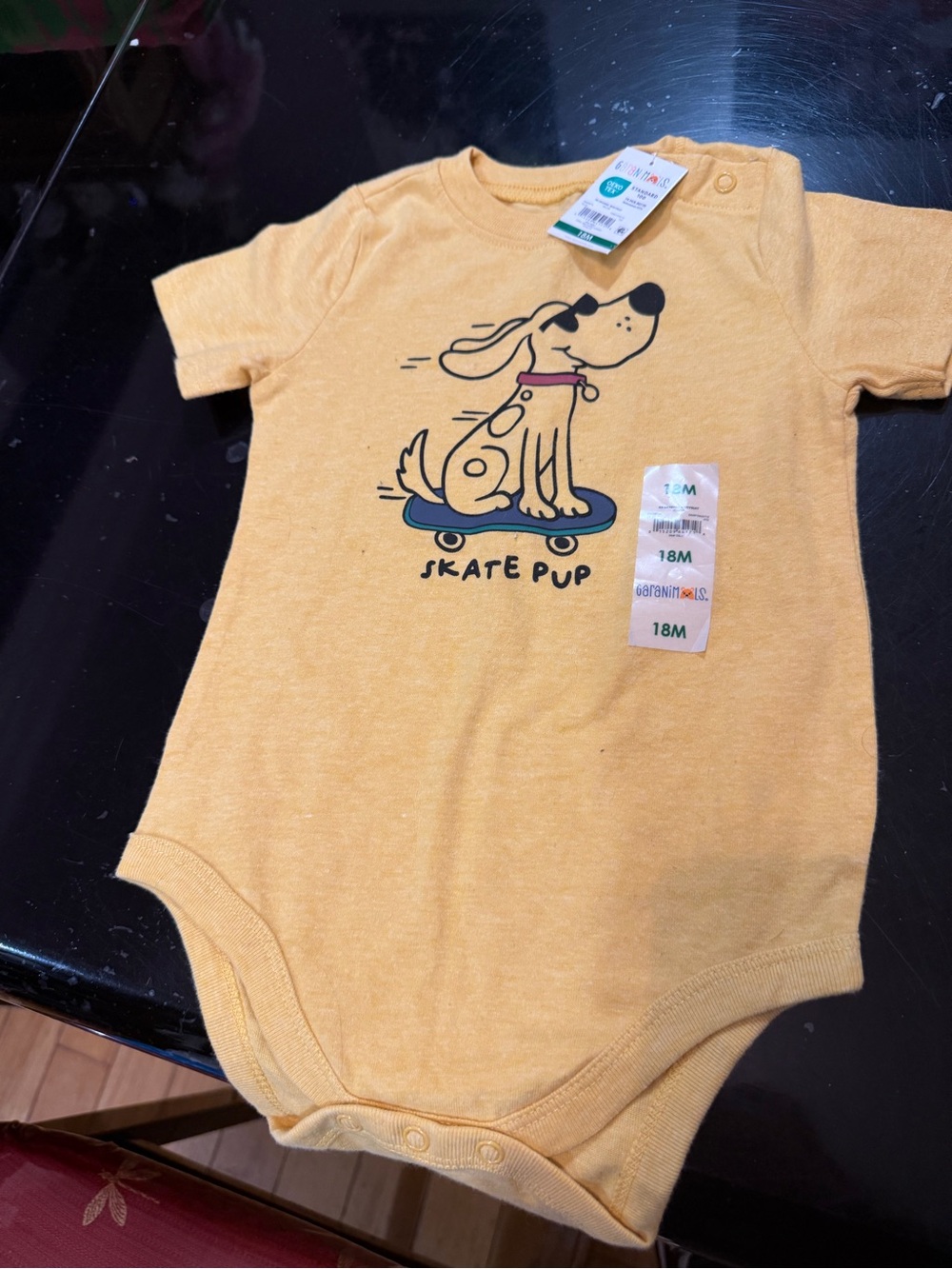Yellow 'Skate Pup' Graphic One-Piece Bodysuit - 18M nwt